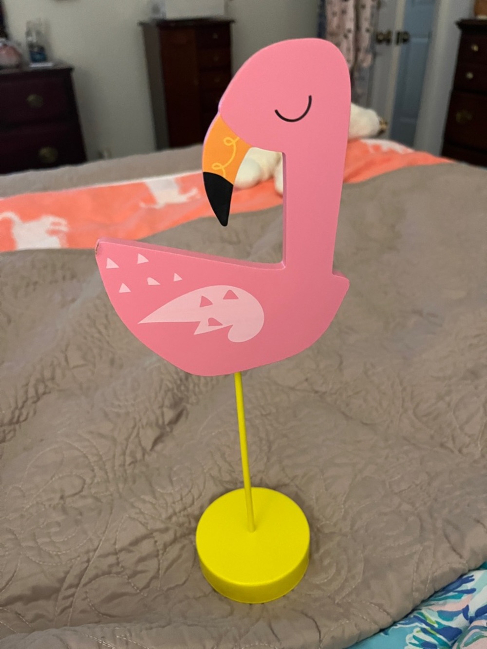 Pink Flamingo Table Accent Stand with Yellow Base